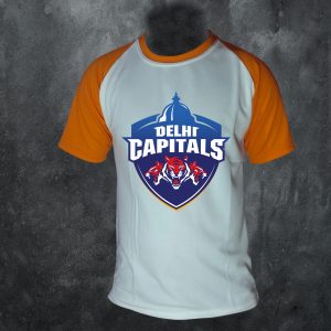 Delhi Capitals Logo Printed T-Shirt Orange Sleeve Big Logo